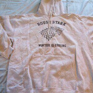 Mens Game of Thrones House Stark Winter is Coming Hoodie Sz L Gray